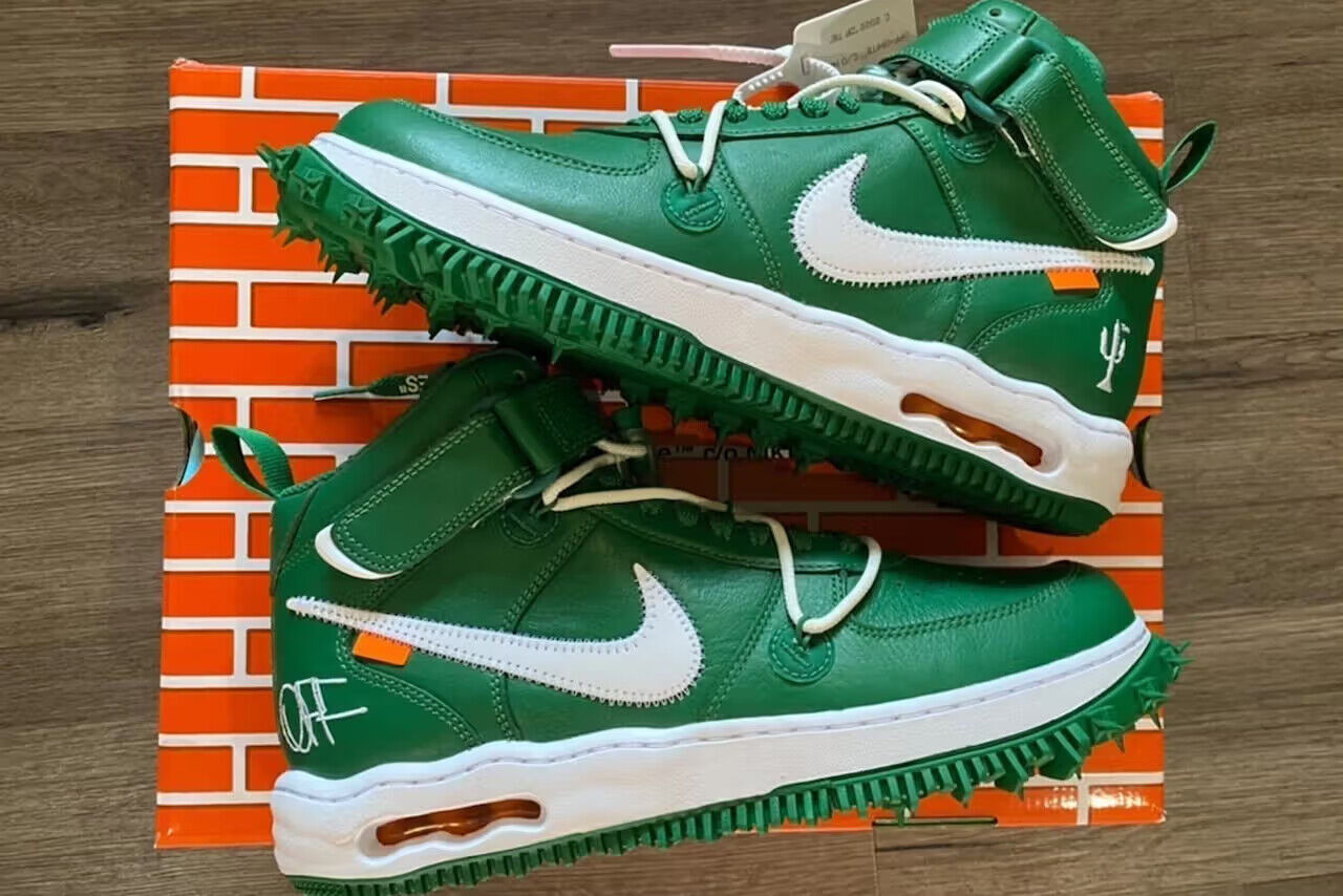 Size 7 to 11 - Nike Off-White x Air Force 1 Mid Pine Green/White