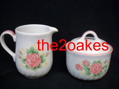 Corelle ELEGANT ROSE Sugar Bowl Cream Pitcher Creamer Pink Coordinates