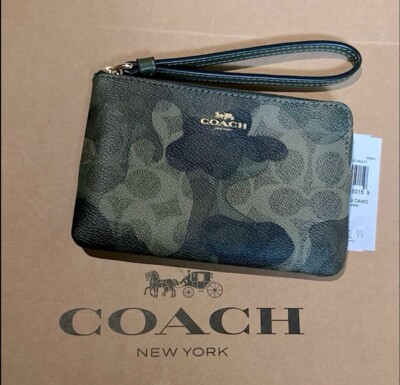 NWT COACH Corner Zip Wristlet Wallet CW858 Signature Camo Print AUTHENTIC 