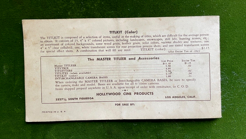HOLLYWOOD CINE PRODUCTS Master TITEL und Zubehör Technisches Handbuch 60er Jahre - Bild 5 von 7