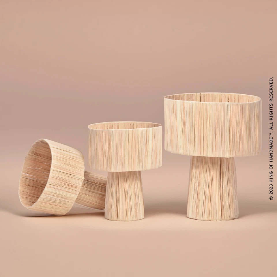 PANTALLAS DE MESA Marroquí Hechas a Mano en Ratán, Rafia con Lámpara de Hierro Foto 3 de 4