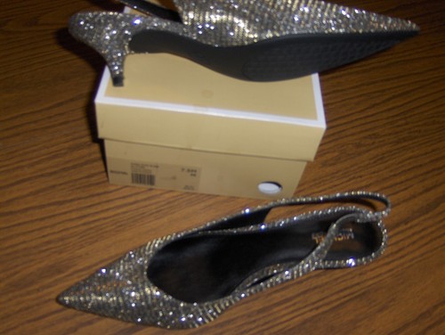 NEW: Michael Kors Ciara Flex Slingback Kitten Heel Pumps in Glitter Chain 7.5M - Picture 4 of 4