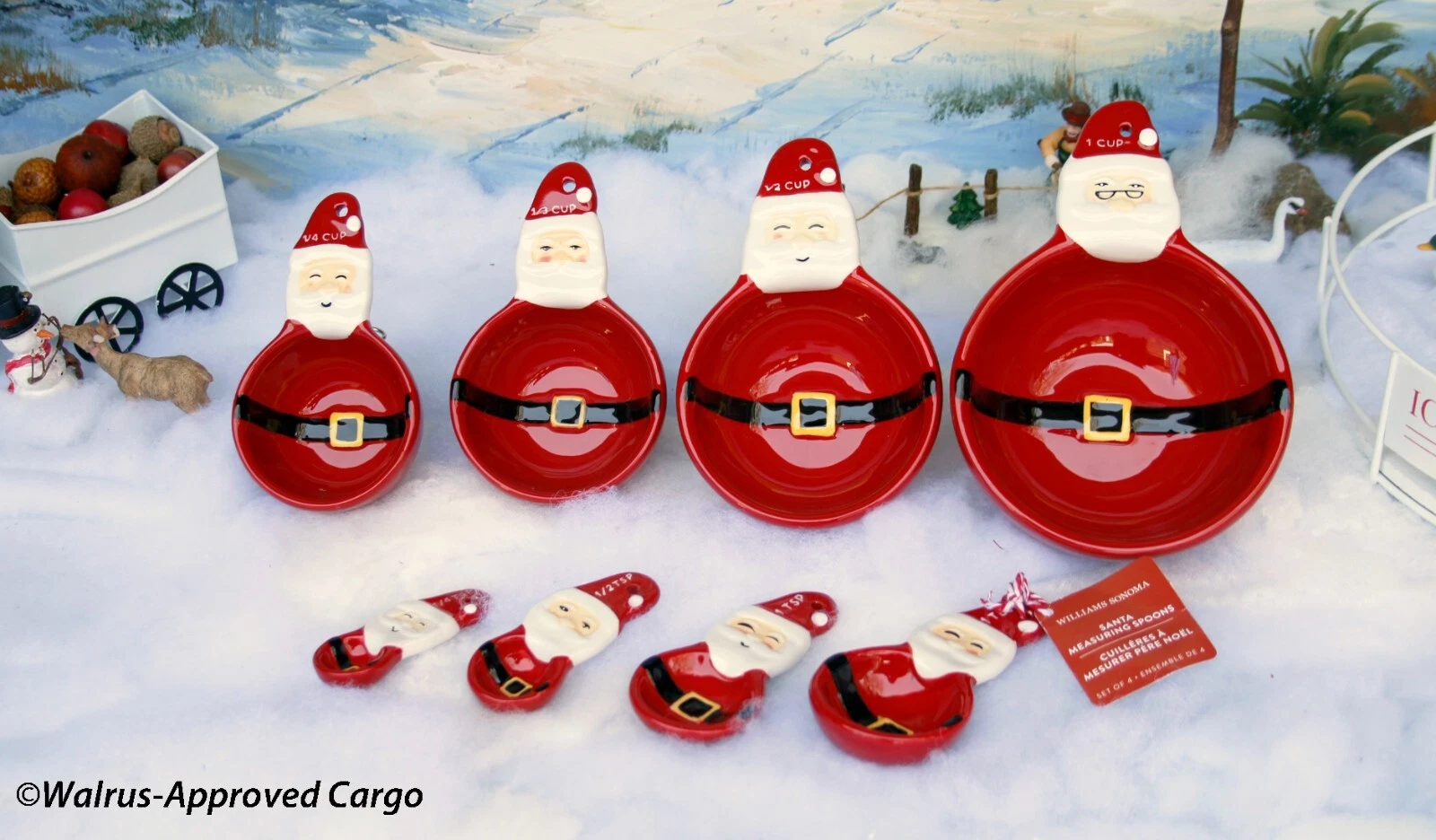 WILLIAMS-SONOMA SANTA MEASURING CUPS AND SPOONS -NIB- A PINCH OF HOLIDAY CHEER!