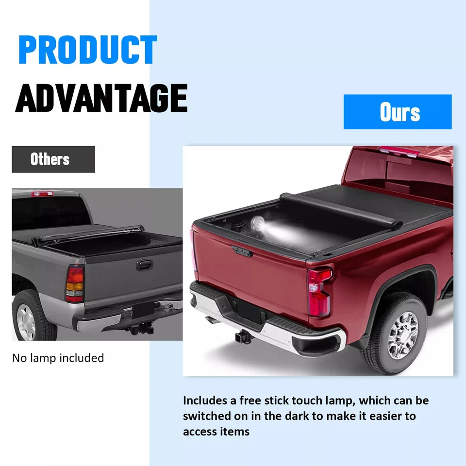 6.5FT Soft Roll-Up Tonneau Cover for 07-13 Silverado/Sierra 1500 2500HD 3500HD Foto 4 de 4