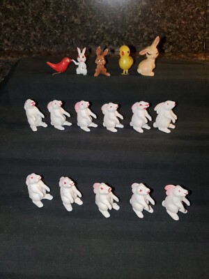 LOT VINTAGE EASTER Cake Topper Miniature WILTON RABBITS BUNNIES CHICK  Plastic