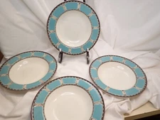 4 set Roman Manor by Mikasa 9-3/8" Large Rim Soup Bowl Greek Columns On Teal Rim