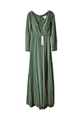 Mac Duggal Ieena Long Sleeve Faux Wrap Evening Gown Size 6 Jade Green