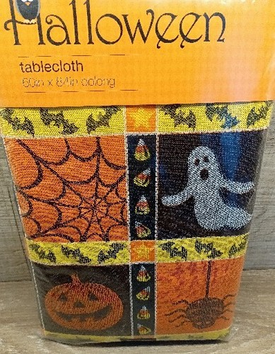 Halloween Tischdecke Vinyl 60"x 84" länglich Kürbis, Spinnennetz, Geist "NEU"