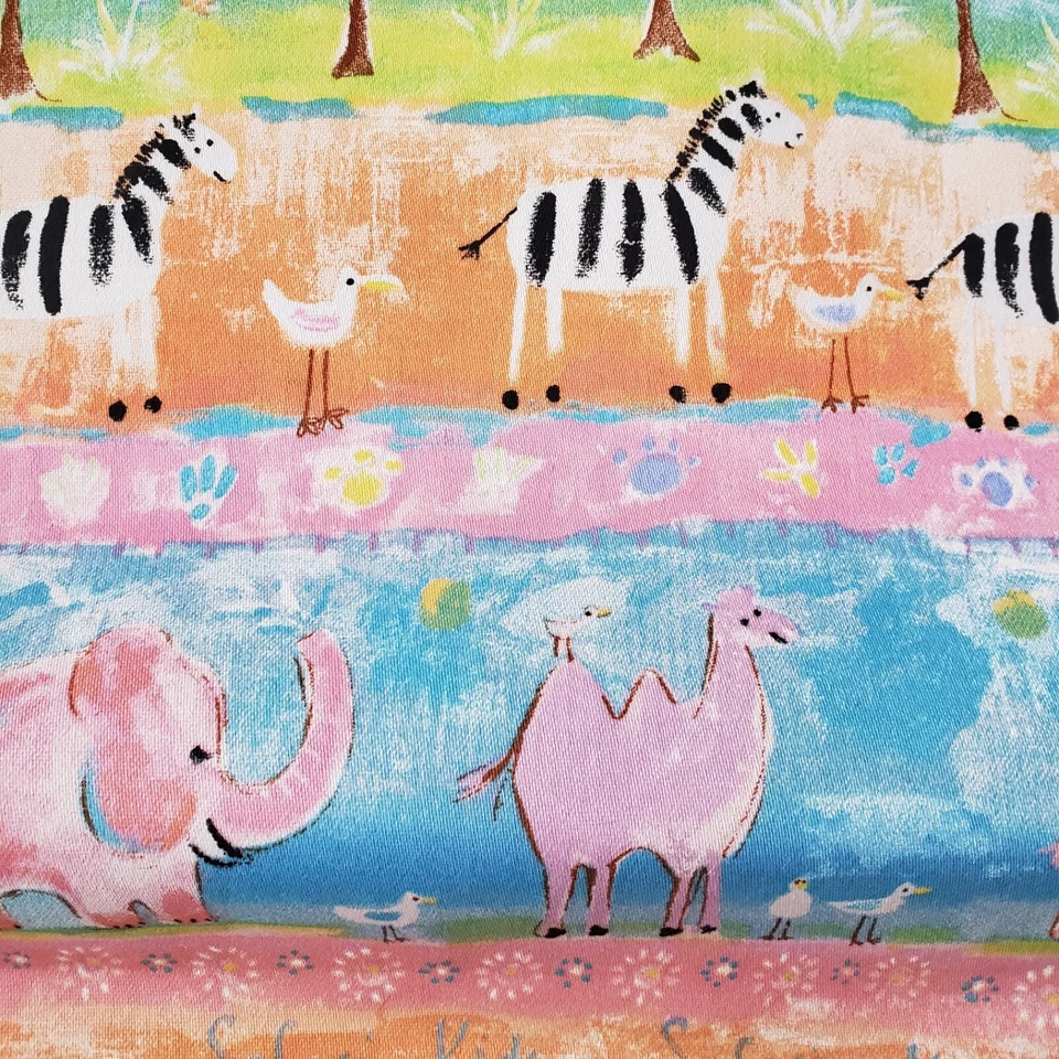 Tecido de algodão vintage infantil novidade colorido zoológico animais de safári 3y X 55" - Imagem 4 de 4