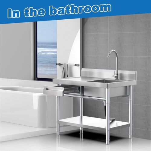 Stainless Steel Freestanding Single Bowl Laundry Sink with Workbench Drawers - Picture 7 of 7