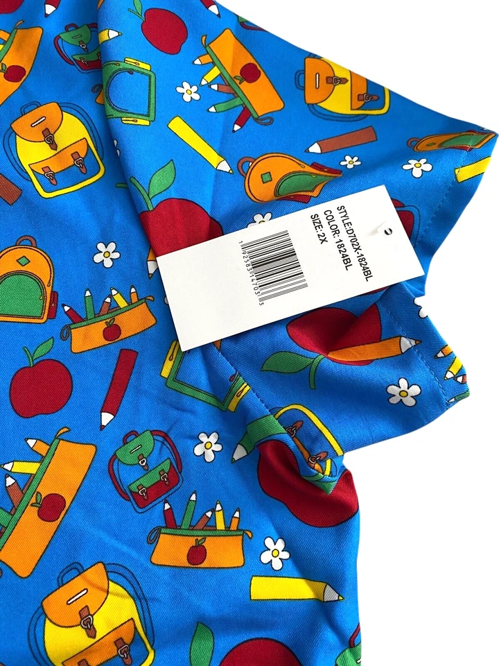 Serene Uniforms Scrub Top - School Theme w/ Apples, Backpacks & Pencils - Sz 2X - Image 3 of 4