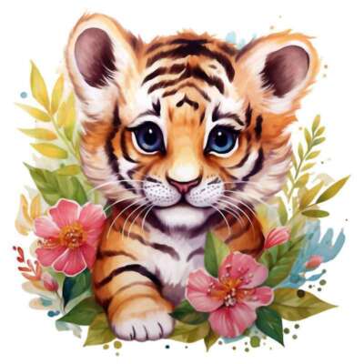 XL Bügelbild süßes Tigerbaby Tiger G1 Applikation für Textilien Aufbügler