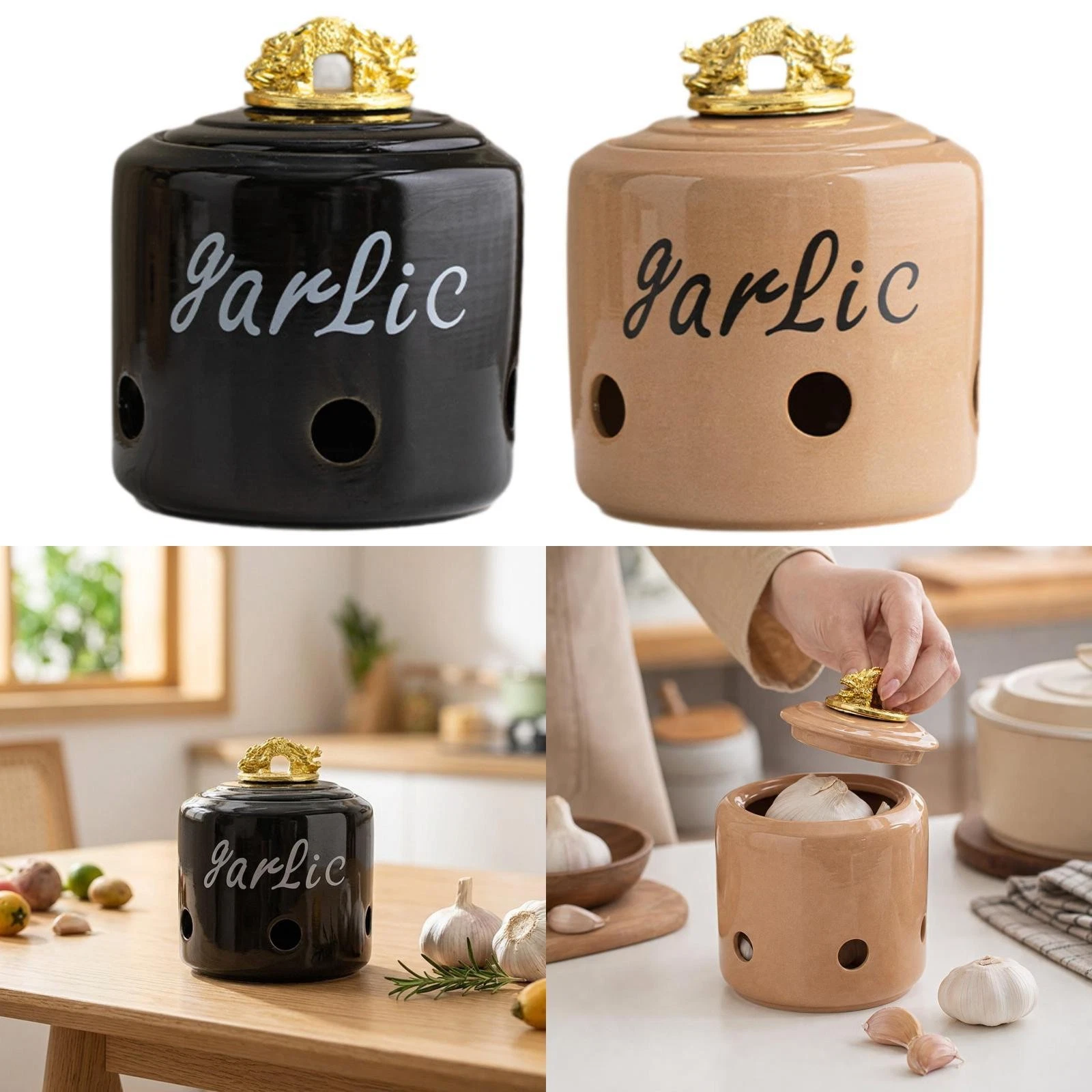 Ceramic Garlic Keeper with Lid Decor Garlic Holder for Countertop Restaurant
