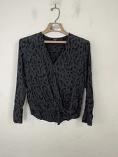 Rails Womens Shirt XS Black Wrap Blouse Animal Print Mob Hillary Ash Office 