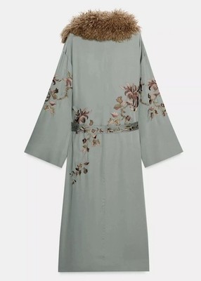 ZARA ZW Collection Limited Edition Fur Collar Embroidered Kimono