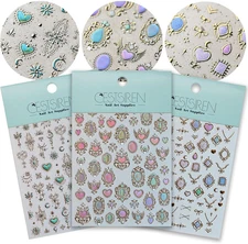 Holographic Heart Nail Art Stickers, Aurora Nail Decals, Self-Adhesive, Golden N