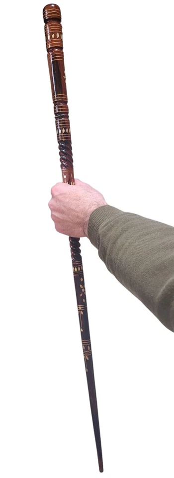 Bastón/Swagger Stick vintage, madreperla con calcomanía de flor y vid. Foto 3 de 4