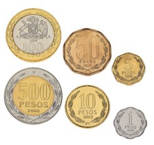 Chile set of 6 coins 2008-2012 UNC 1, 5, 10, 50, 100, 500 pesos