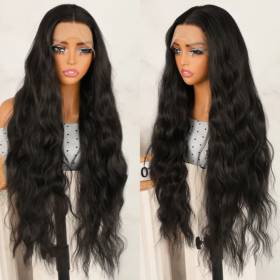 Curly Wave Lace Front Wigs 13x4 Free Part Pre Plucked Natural Hairline Black Wig - Image 4 of 4