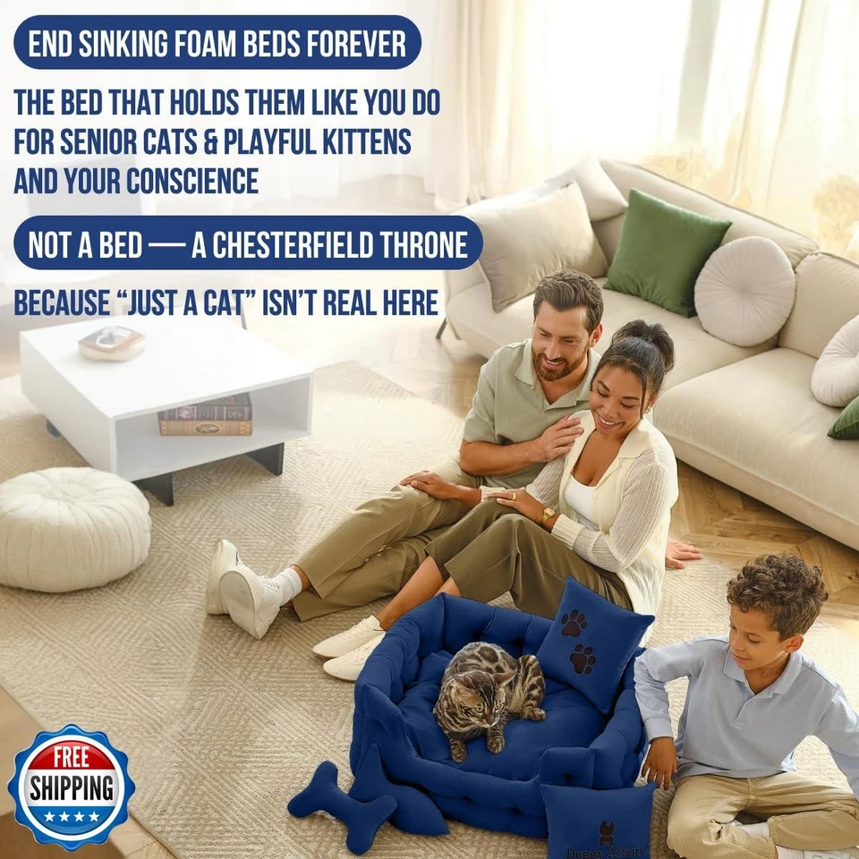 Cama artesanal de lujo hecha a mano para gatos Doggy Affairs - Sofá Royal Chesterfield Foto 2 de 4