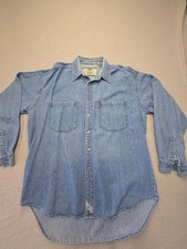 Vintage Levis Denim Shirt Mens Medium Real Indigo Light Wash Button Down