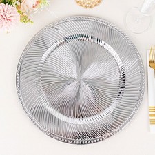 SILVER 6 Round 13" Metallic Swirl Acrylic CHARGER PLATES Beaded Rim Events