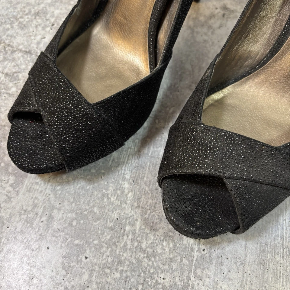 Zapatos de salón Moda Spana negros punta abierta tacón alto para mujer talla 9M zapatos de vestir fiesta Foto 3 de 4