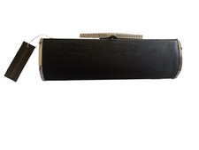 Black Satin Clutch with Silver Accents Evening Bag