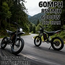 Electric Dirt Bike Mountain Motorcycle 60V 32AH Battery 6000W Motor 60MPH  NEW