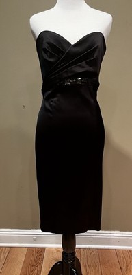 David Meister Black Satiny Sleeveless Cocktail  Party Dress Wedding Prom Size 6 
