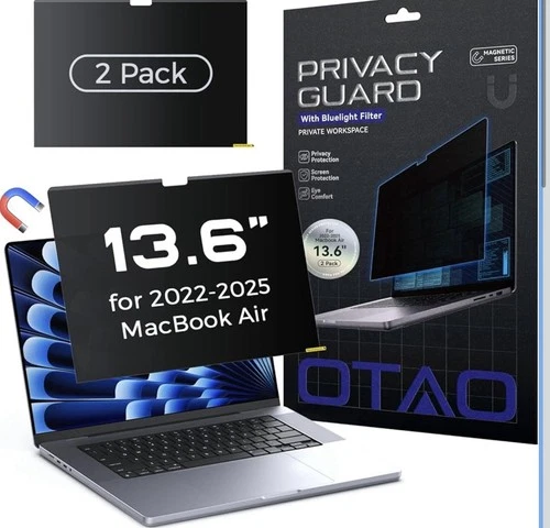 (2 Pack) Magnetic Privacy Screen for Macbook Air 13 Inch (2022-2025 M2/M3/M4), R