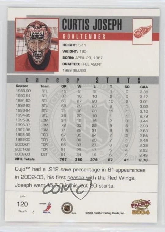 2003-04 Pacific Curtis Joseph #120 - Image 2 of 2