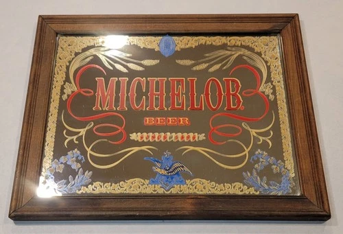 1975 Anheuser-Busch Michelob Beer Wood Framed Mirror Sign 14" x 11" Vintage