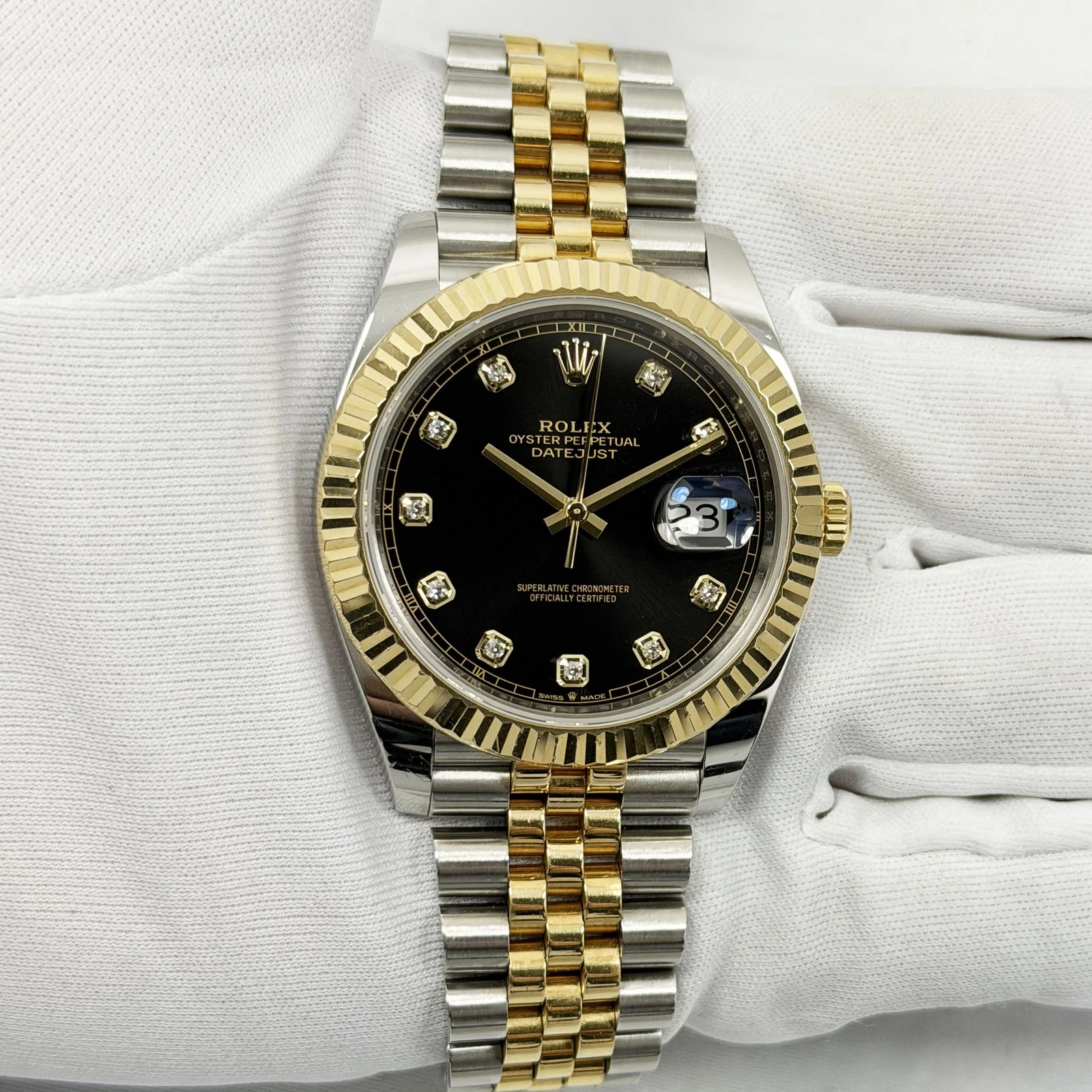 Rolex — Rolex Datejust 41 126333 41MM Black Diamond Dial Jubilee Two-Tone Yellow Gold