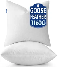 22 X 22 Goose Feather down Pillows with 100% Cotton Cover, Set of 2 Soft Fluffy