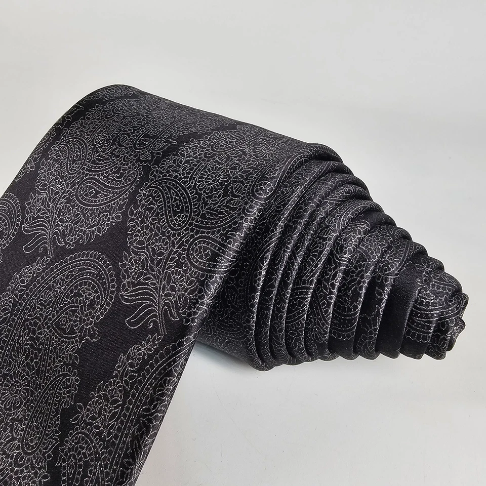 Ermenegildo Zegna Silk Tie Paisley Black Silver Gray Floral Satin Long 60+ Italy - Image 2 of 4