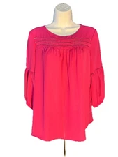 Counterparts Pink 3/4 Sleeve Women’s Blouse, Embroidered Neck & Sleeves Small