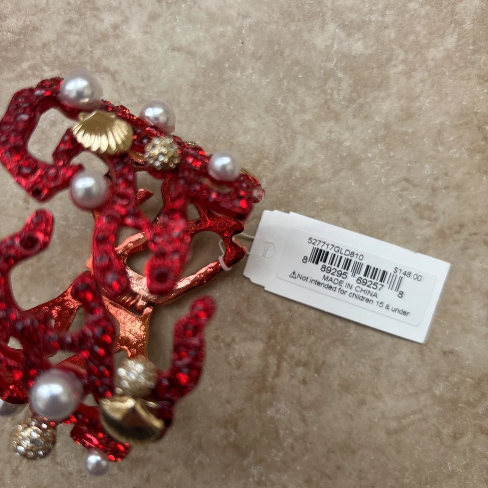 Auténtico Brazalete Betsey Johnson Cristal Rojo Coral Perla Concha Marina Nuevo con Etiquetas Foto 3 de 3