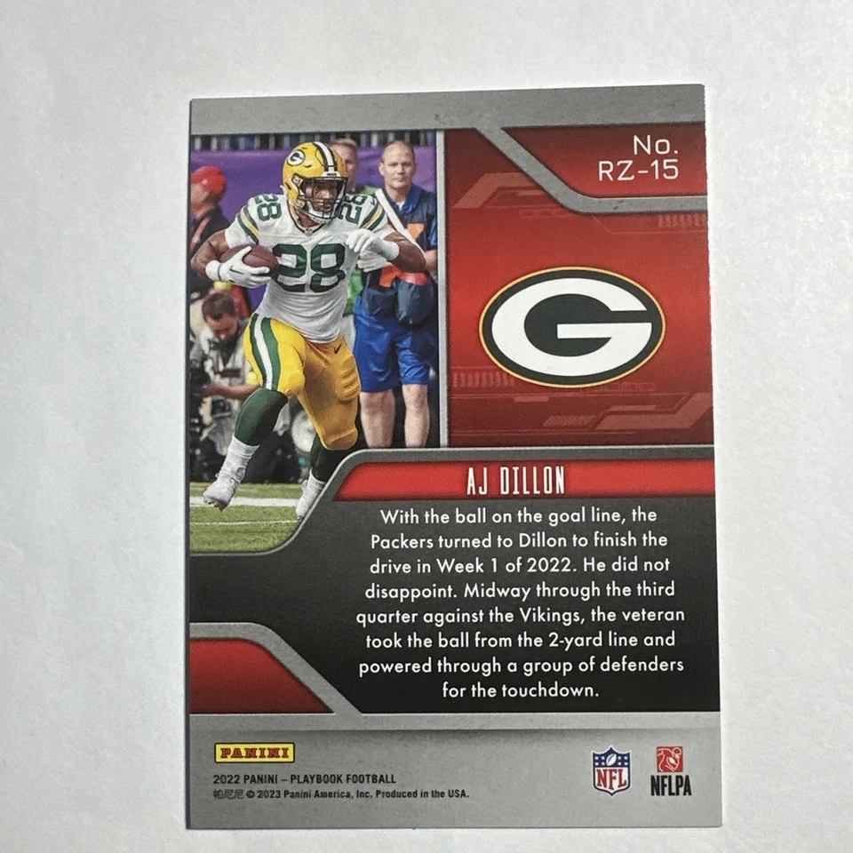 2022 Panini Playbook Red Zone  #RZ-15 AJ Dillon 15/25 - Image 2 of 3