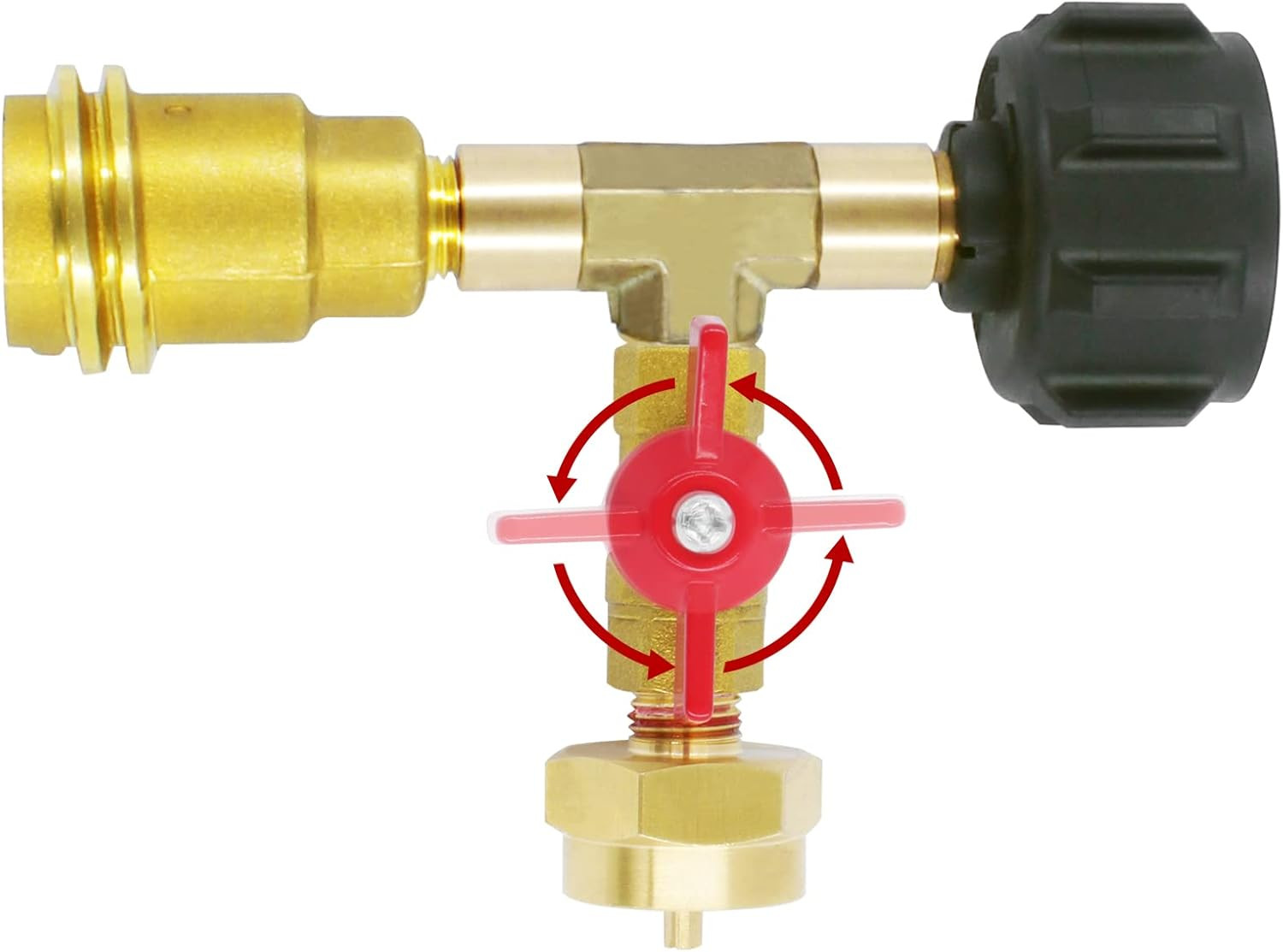 Propane Gas Brass Tee Adapter with 3 Port for Camping or RV, Acme Nut &Qcc1Propa