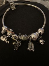 Halloween Charm Bracelet with Scream, Jason, Ghost, Black Cat Skeleton Charms