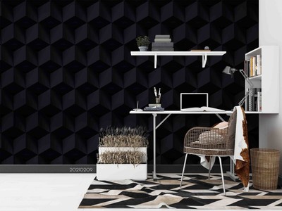 3D Geometric Pattern Black Self-adhesive Removeable Wallpaper Wall Mural1