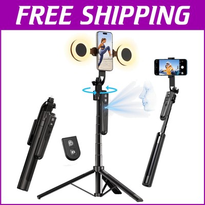 70.9'' Adjustable Tripod with Gesture Control & Ring Lights for Smartphone Videos