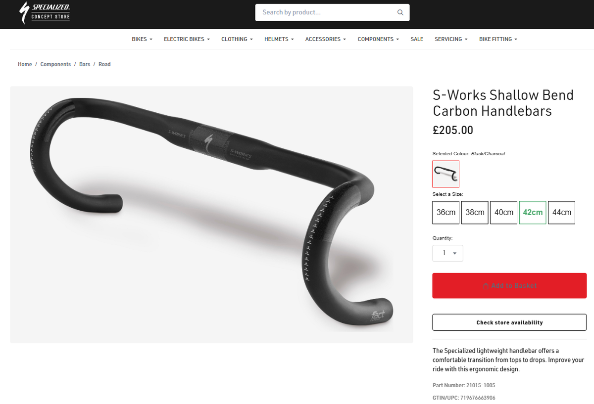 Specialized S Works Shallow Shallow Bend Drop Bar S-WORKS CARBON