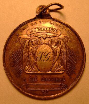 Médaillon Bronze Souvenir 1ère Communion/Confirmation 1880 - 60mm, 107g, XIXème Siècle