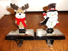 Enamel, Metal Stocking Hanger Reindeer & Snowman