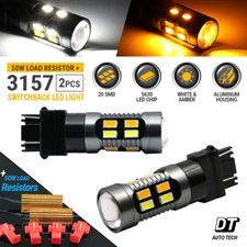 SYNETICUSA 3157 LED DRL Switchback Turn Signal Parking Light Bulbs Resistor