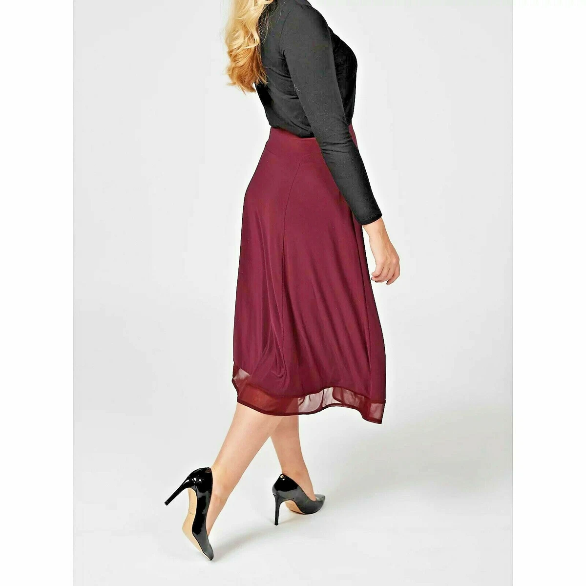 QVC Small Buranadny Chiffon Hem Midi Skirt with Elasticated Hem by Nina Leonard