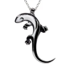 Tribal Lizard Pendant Necklace Black & White Stainless Steel Jewelry By Controse