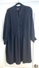 Vince Camuto Black Pintuck Shirt Dress – Size 1X – Long Sleeve Minimalist Tunic
